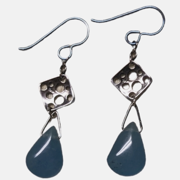 Handmade Aqua Blue Jade Sterling Silver Hypoallergenic Niobium Dangle Earrings - Picture 4 of 5